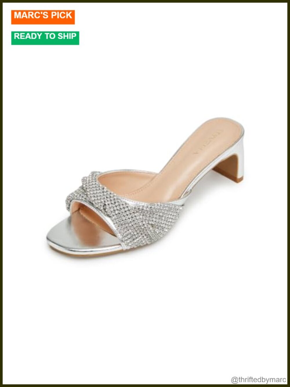 Rhinestone Heeled Sandals Knot Mesh Block Heel Slip On Dress Wedding Party